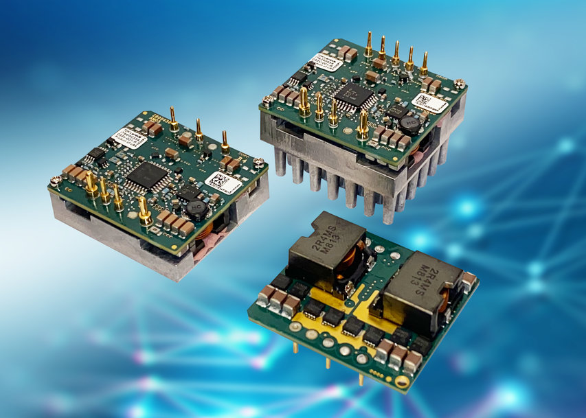 500W step-down DC-DC buck converters have an output adjustment of 3.3V to 24V and a 1/16th brick footprint